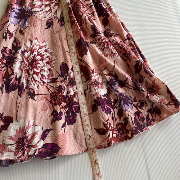 Tree of Life Midi Dress Pink Floral Tie Back Boho Hippie Tropical Rayon Size XL - Picture 9 of 9